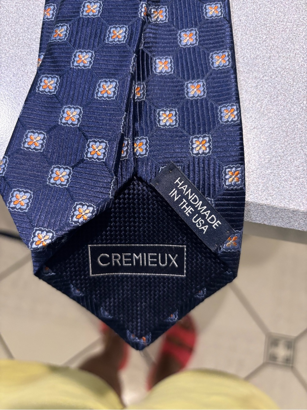 Daniel Cremieux -Tie -Navy Gold and White Medallion Squares - Picture 2 of 2